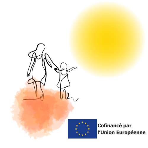 Une femme et un enfant se donnent la main en marchant vers le soleil
